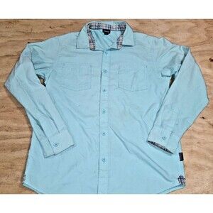 Patagonia Long Sleeve Button Up Shirt Boys XXL roll up sleeves blue green 2xl
